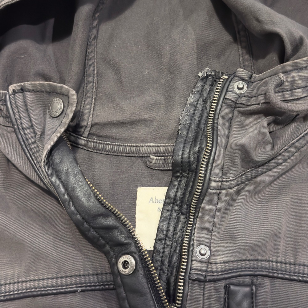 Vtg Y2K Abercrombie & Fitch Anorak Jacket Utility Military Hooded Gray Small - Picture 11 of 12